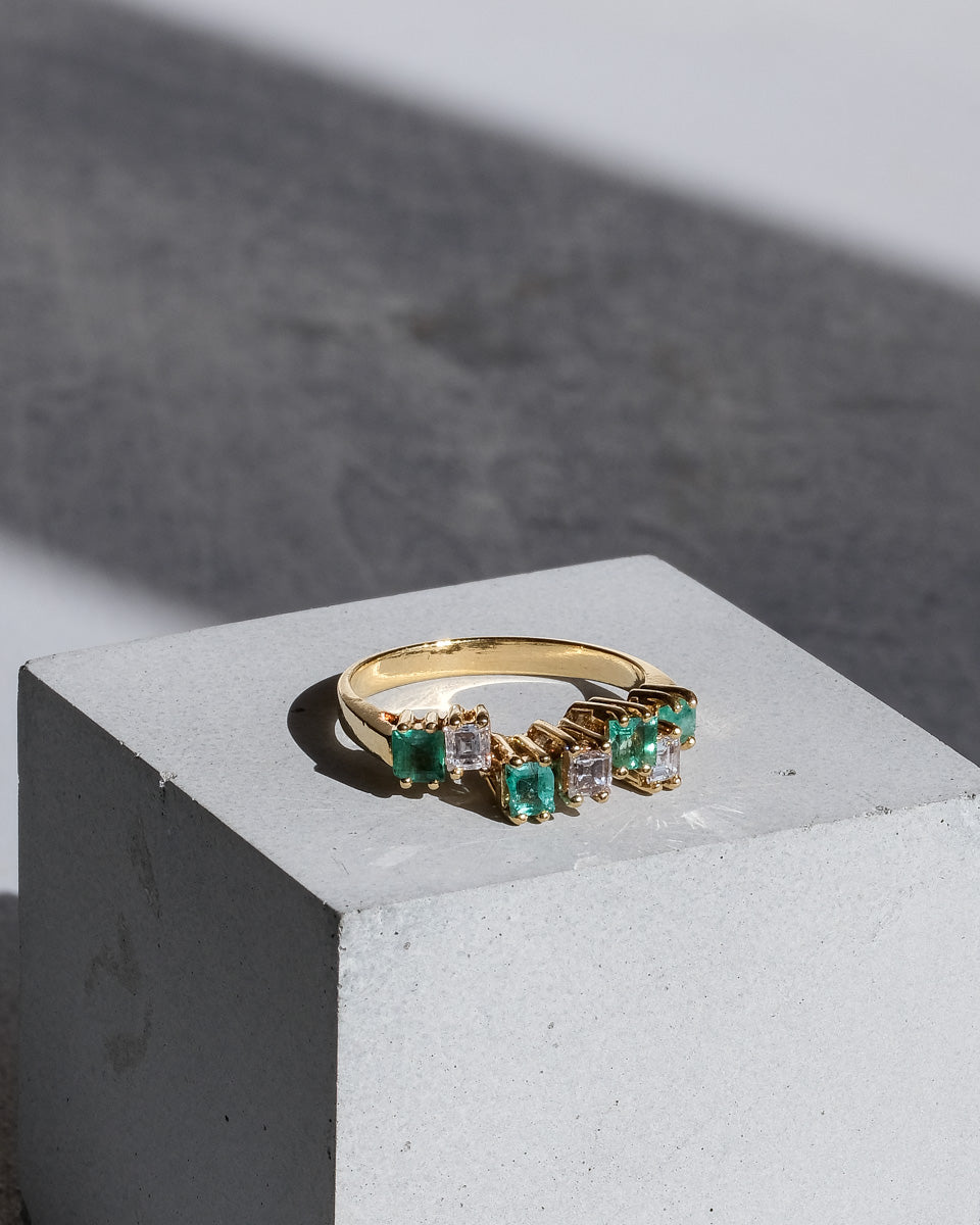 エメラルド & ダイヤモンド 18K リング 8号 / Emerald & Diamond Ring ...