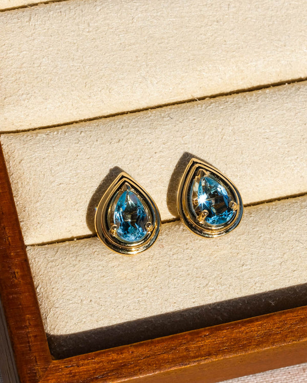 Blue topaz stud earrings  14K Gold